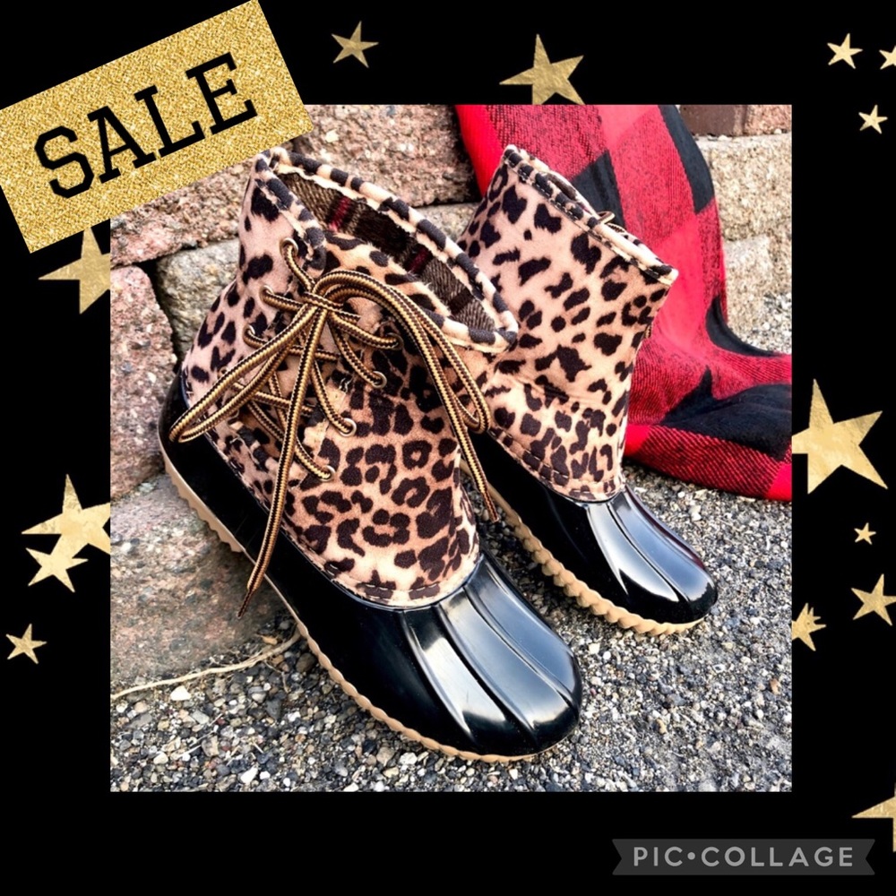 Leopard Rain Boot with Flannel Lining & Laces